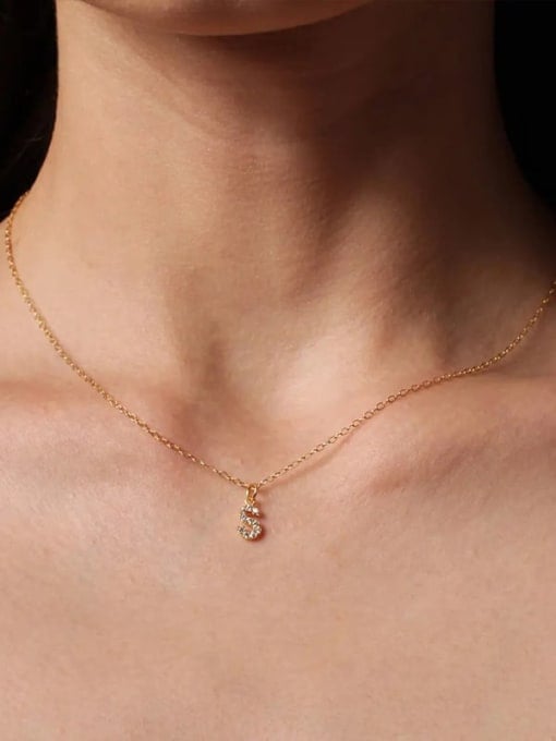 Gold Letter S Necklace with Cubic Zirconia