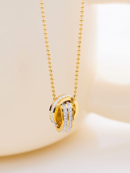 Golden Interlocking Circle Necklace with Rhinestones