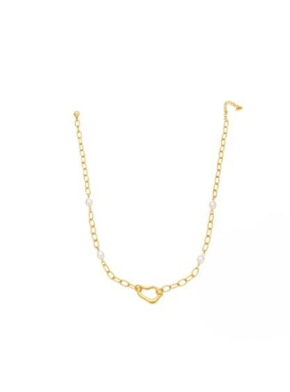 Golden Heart & Freshwater Pearl Necklace