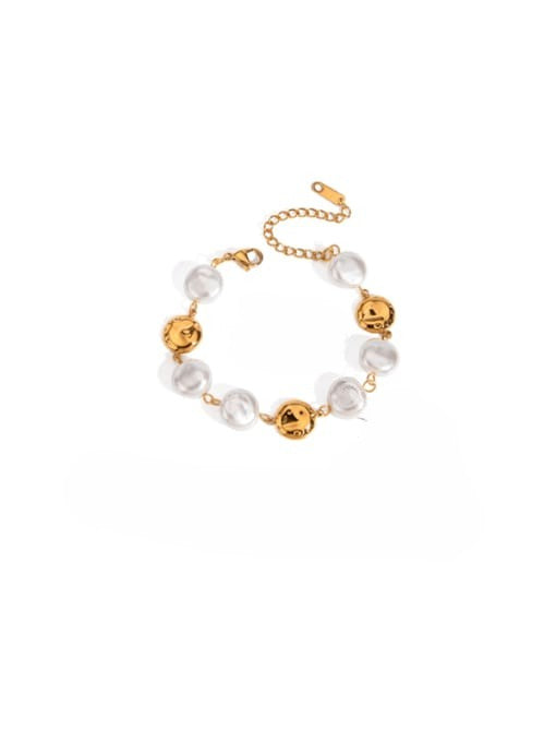 Golden Bead & Pearl Link Bracelet