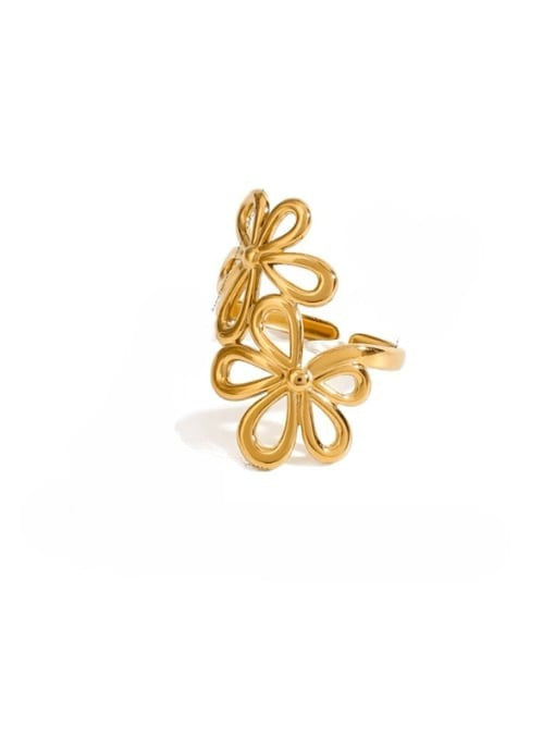 Golden Floral Icon Hip Hop Band Ring