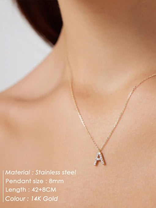 Gold Letter A Necklace with Cubic Zirconia
