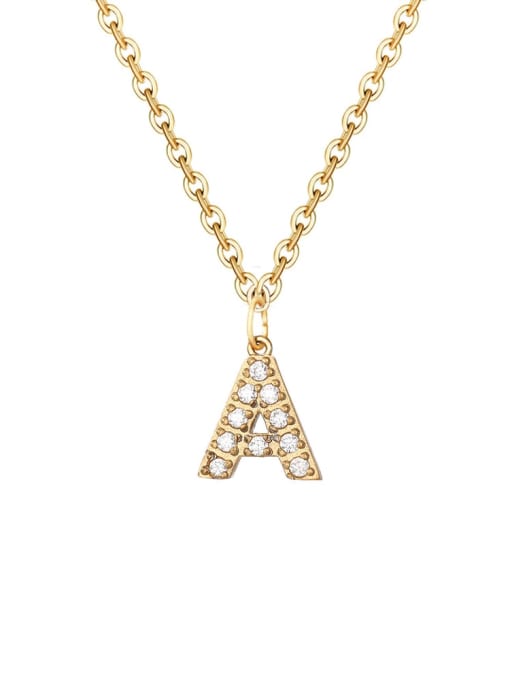 Gold Letter A Necklace with Cubic Zirconia