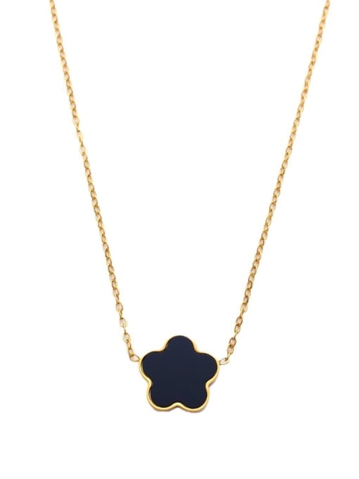 Gold Black Enamel Flower Necklace