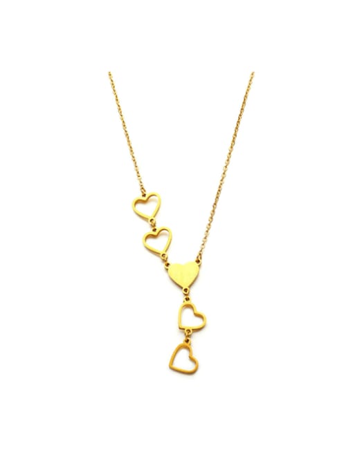 Golden Heart Tassel Lariat Necklace