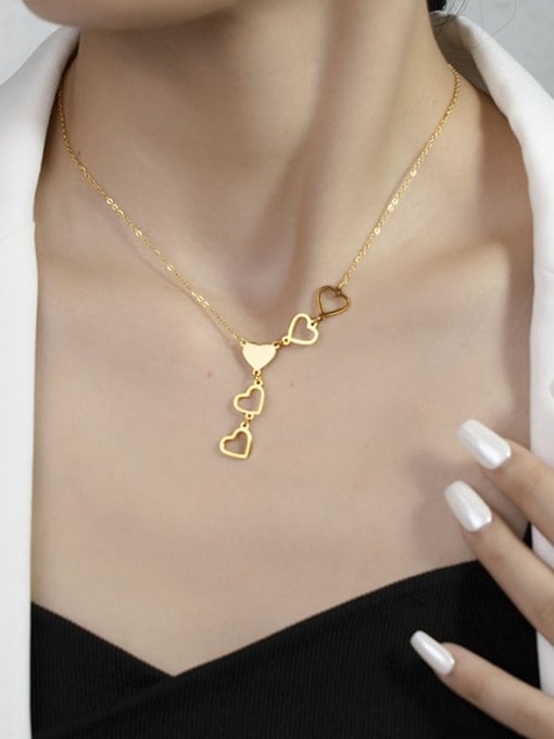 Golden Heart Tassel Lariat Necklace