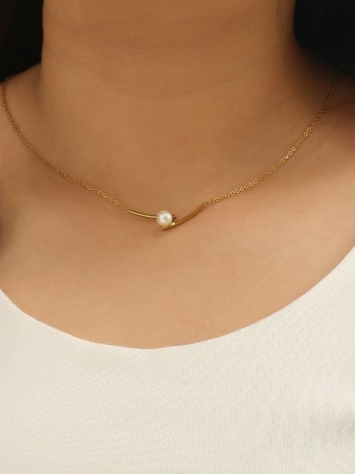 Golden Pearl Bar Necklace