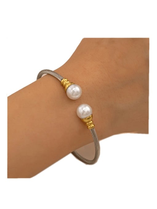 Pearl Accent Open Cuff Bangle
