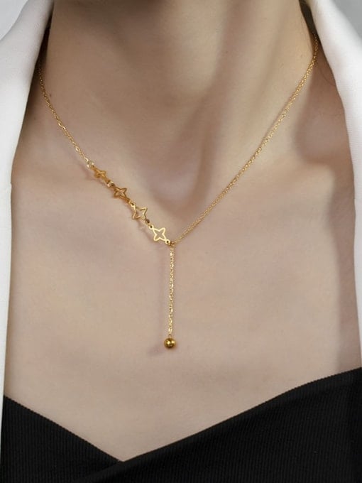 Golden Star Tassel Lariat Necklace