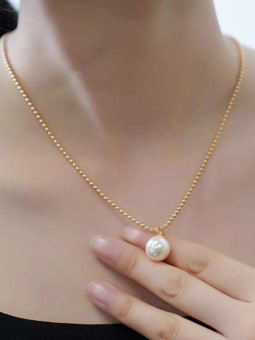 Golden Beaded Chain with Pearl Pendant Necklace