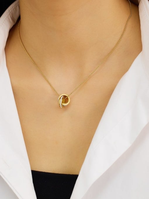 Golden Interlocking Circle Necklace with Rhinestones