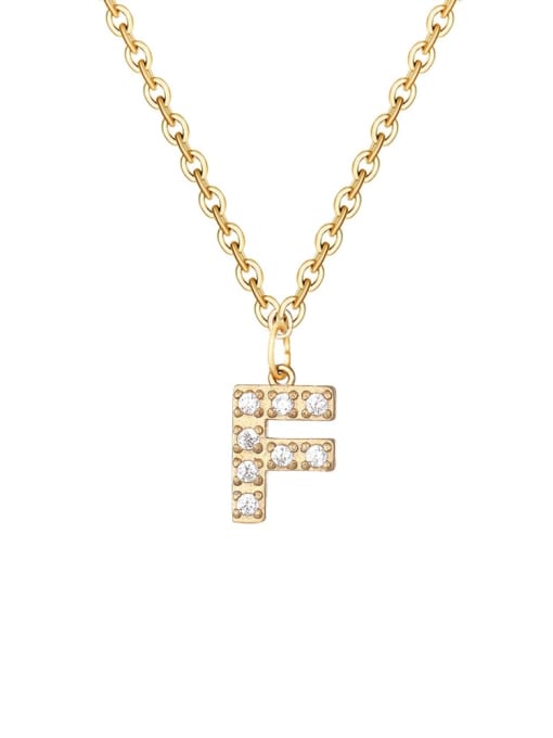 Gold Letter F Necklace with Cubic Zirconia