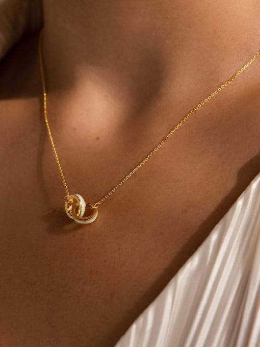 Interlocking Golden geometric rings Necklace