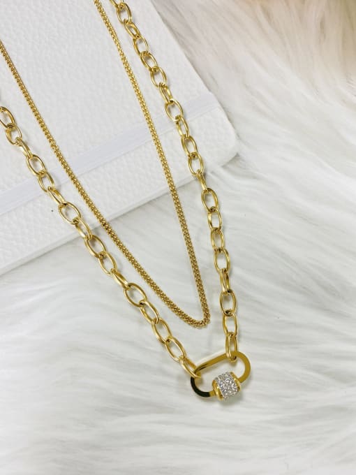 Double Layered Link Necklace with Rhinestone Accent