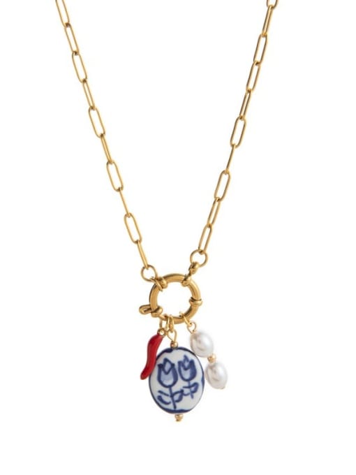 Chili Pepper & Enamel Flower Charm Necklace