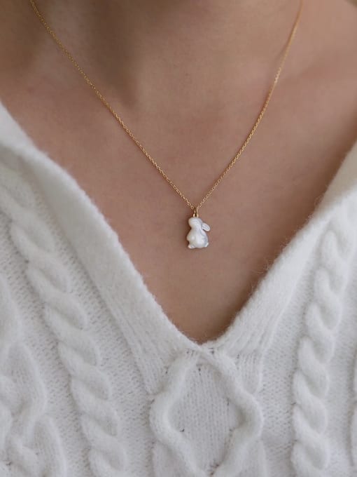 Rabbit Pendant Necklace with Pearl-Effect Finish