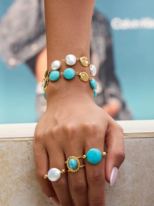 Golden Bead & Pearl Link Bracelet