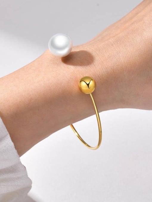 Pearl and Gold Open Bangle