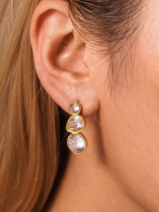 Golden Water Drop Zircon Earrings