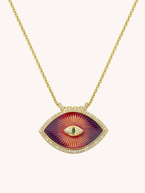 Brass Evil Eye Pendant Necklace with Red Enamel & Zircon Accents