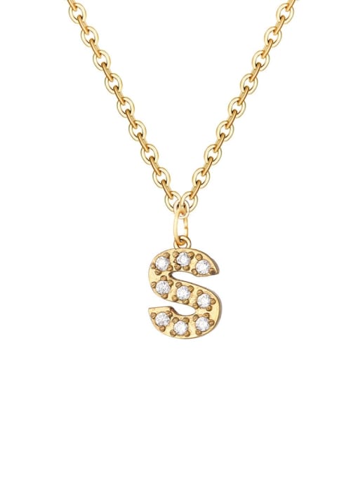 Gold Letter S Necklace with Cubic Zirconia