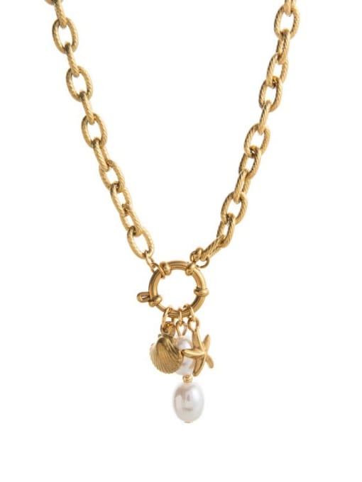 Titanium Steel Shell & Pearl Charm Necklace