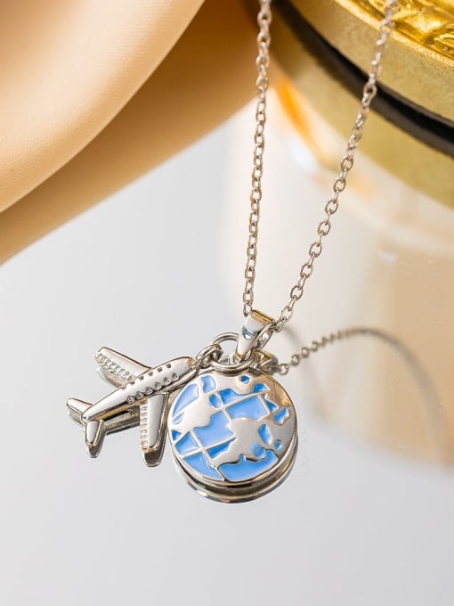 Silver Globe & Airplane Travel Necklace