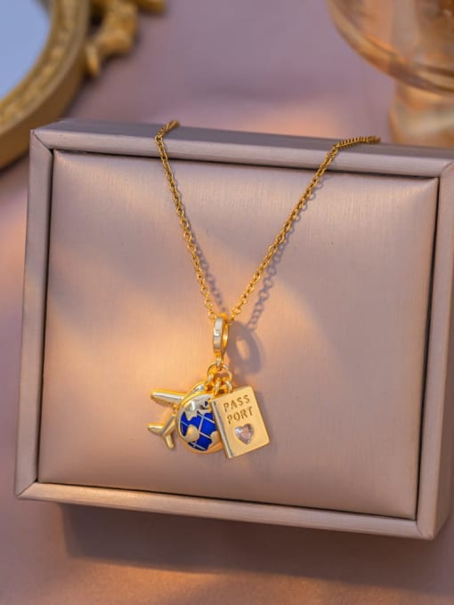 Golden Airplane & Passport Travel Charm Necklace