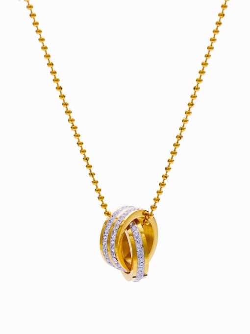 Golden Interlocking Circle Necklace with Rhinestones